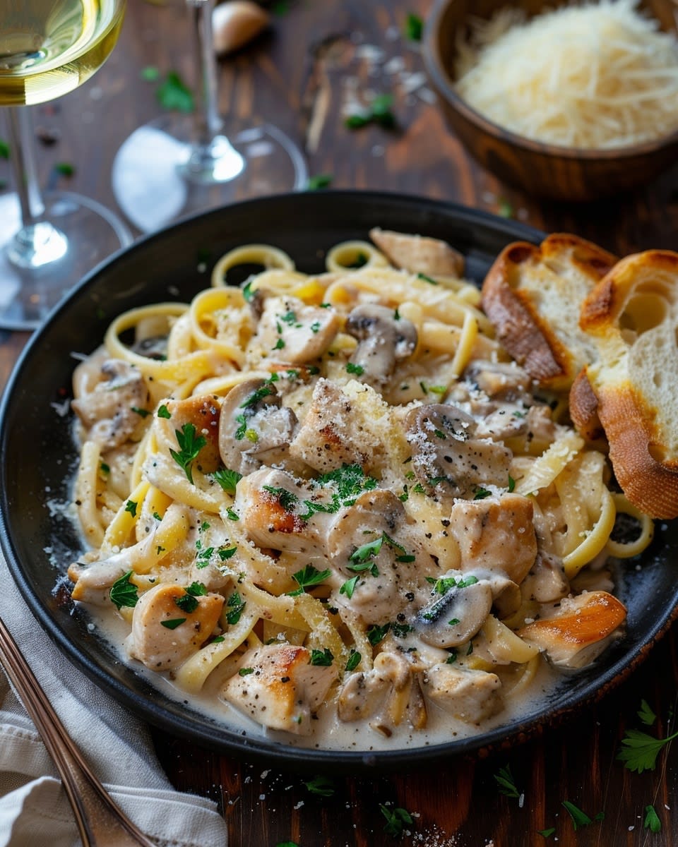Recette Facile de Pâtes Crémeuses au Poulet et aux Champignons 1 Pâtes crémeuses poulet champignons