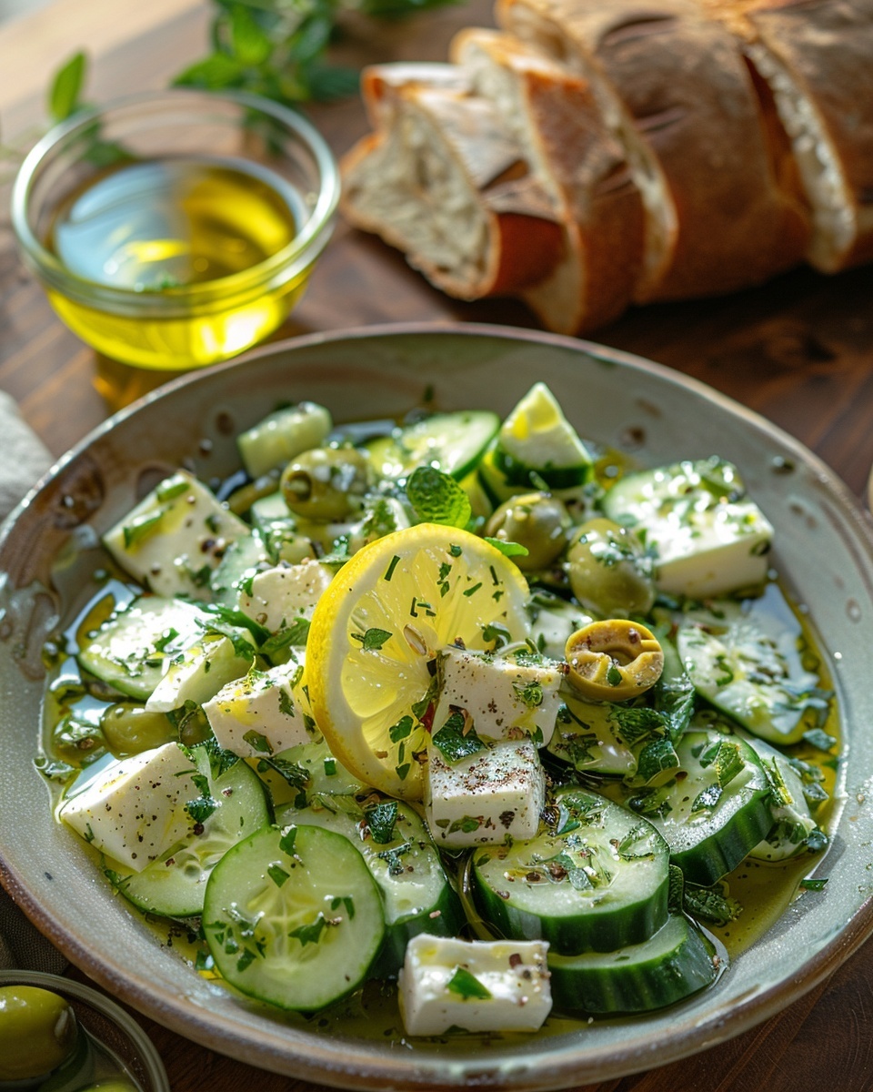 Recette délicieuse : Salade de concombre et feta fraîche 1 Salade de concombre et feta fraîche