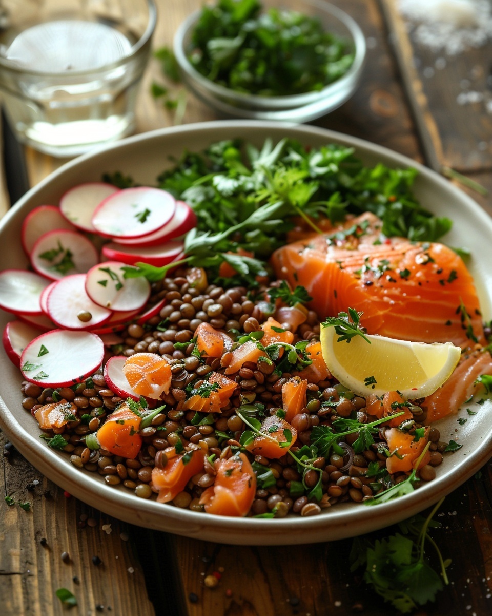 Salade de lentilles au saumon fumé