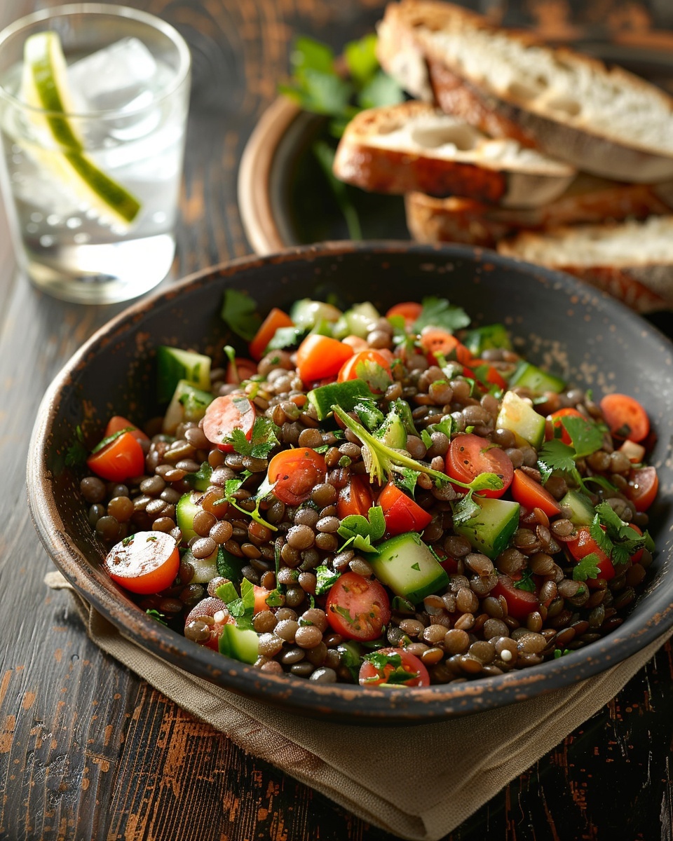 Recette de Salade de lentilles froides aux légumes croquants : Fraîcheur et Nutritivité 1 Salade de lentilles froides aux légumes croquants