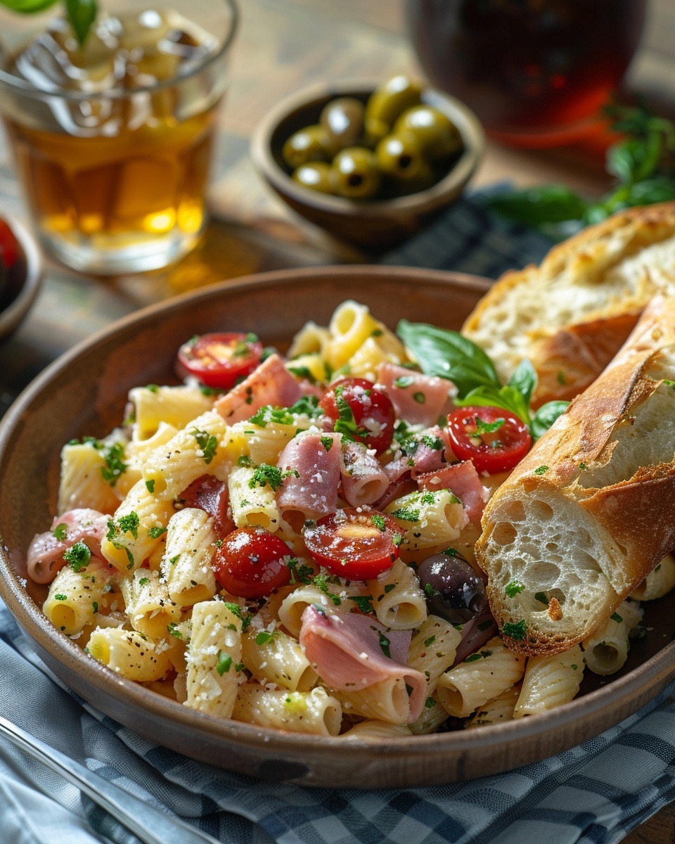 Salade de pâtes au jambon et fromage