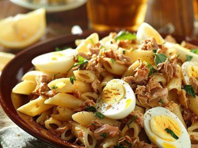Recette Délicieuse de Salade de Pâtes au Thon et Œufs