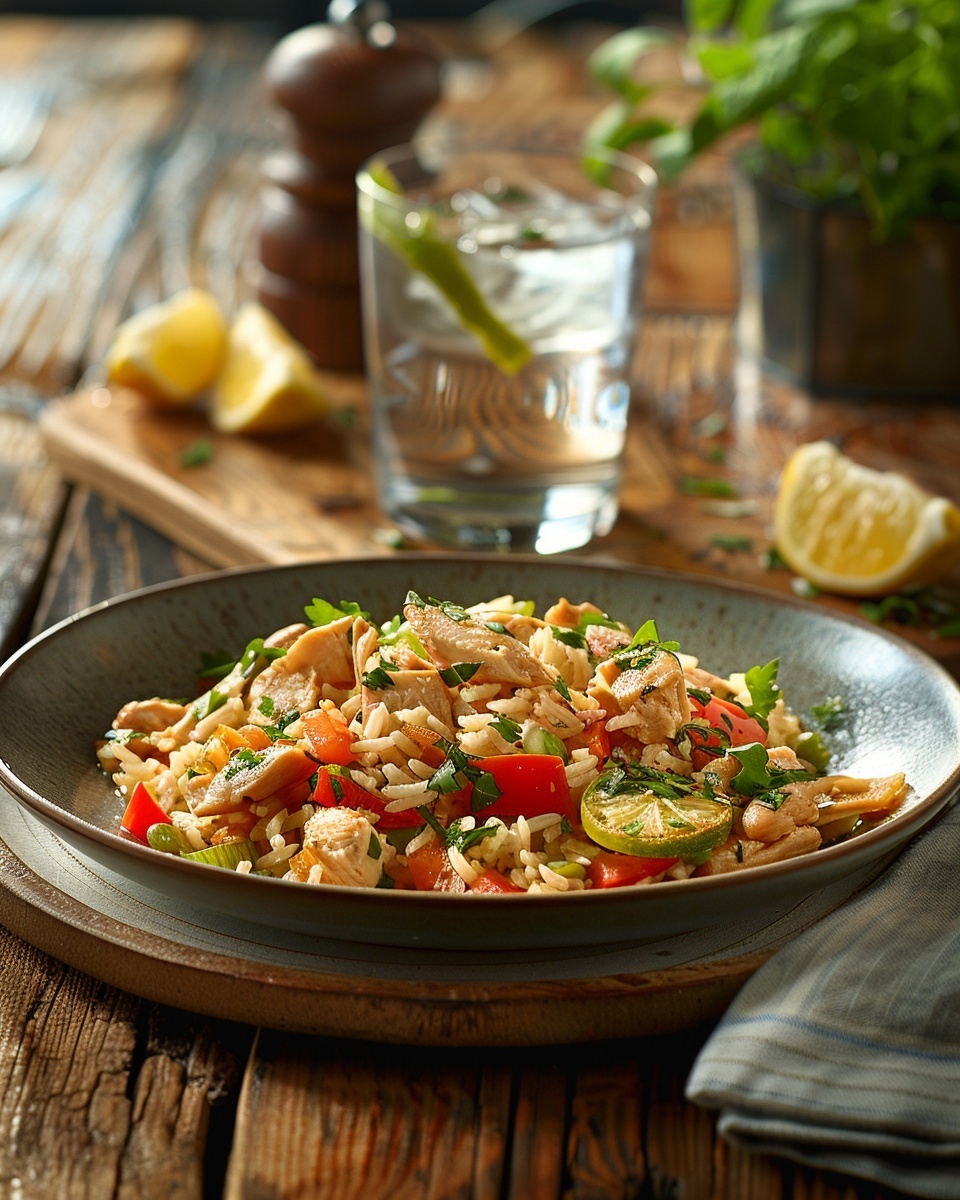 Salade de riz au poulet et crudités