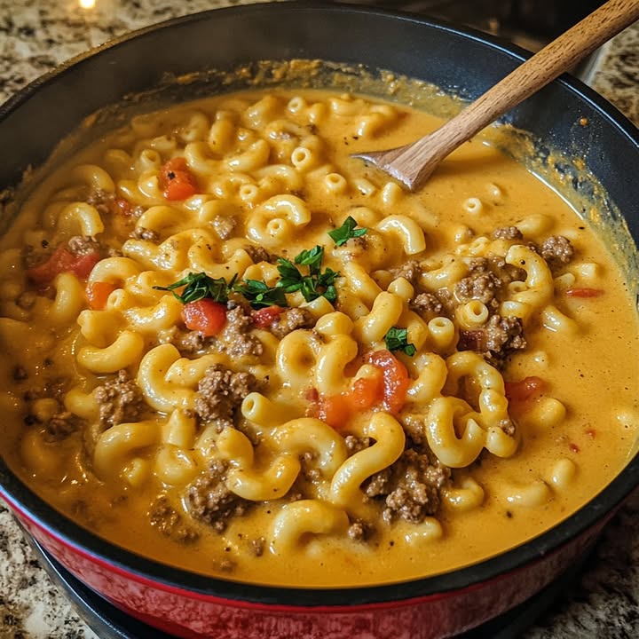 Soupe Macaroni Cheeseburger: Recette Facile et Savoureuse 2 Soupe Macaroni Cheeseburger