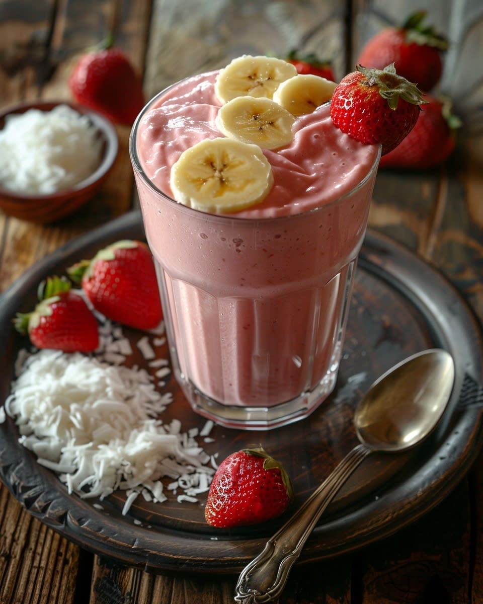 Recette Délicieuse : Smoothie Fraise Banane Coco 1 Smoothie fraise banane coco