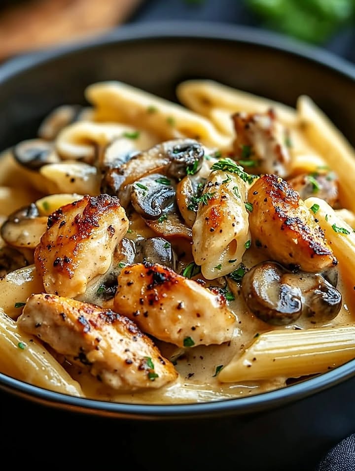 Pâtes Crémeuses Champignon Poulet : Recette Facile et Savoureuse 2 Pâtes Crémeuses Champignon Poulet